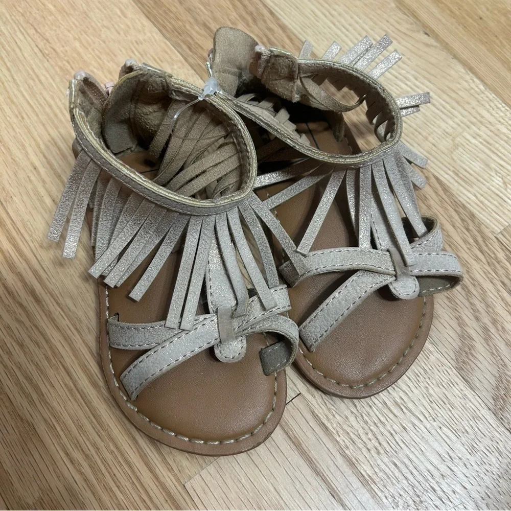 Baby Gap Fringe Sandals Sz 6 Gold Boho Girls Baby Toddler Zip Back